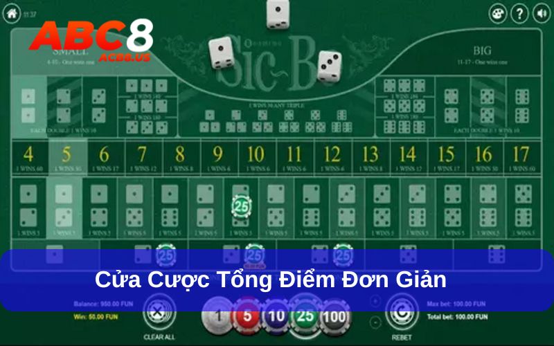 Sicbo - Lắc Xí Ngầu Cực Vui, Nhận Tiền Thưởng Cực Đã Cược tổng điểm trong Sicbo